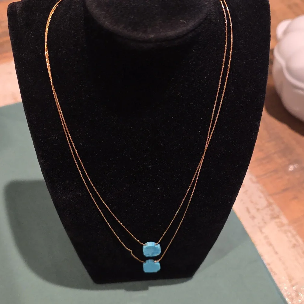 Gold Necklace with Blue Stone Accents